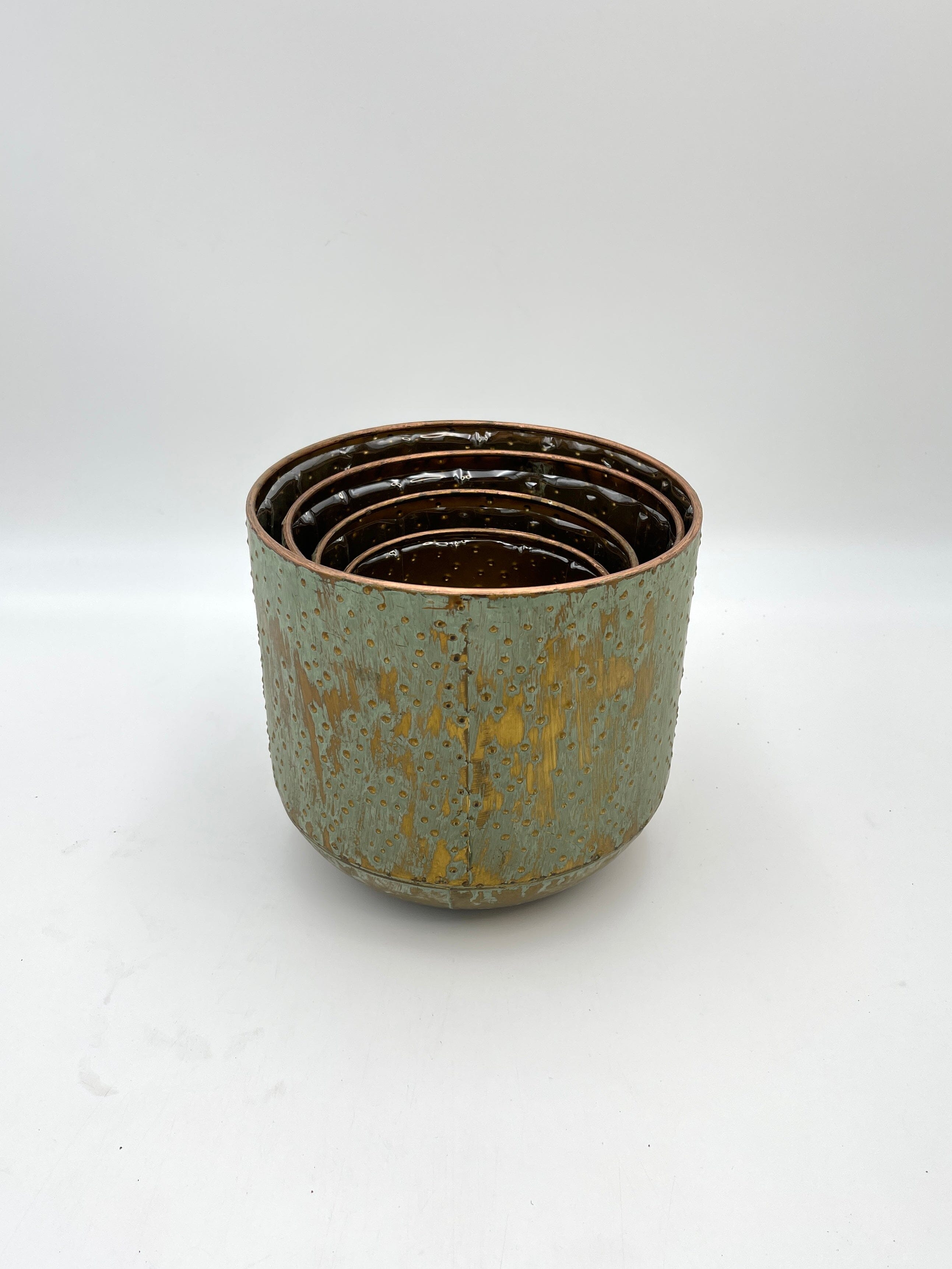 Lian Metal Plant Pots, Copper Green