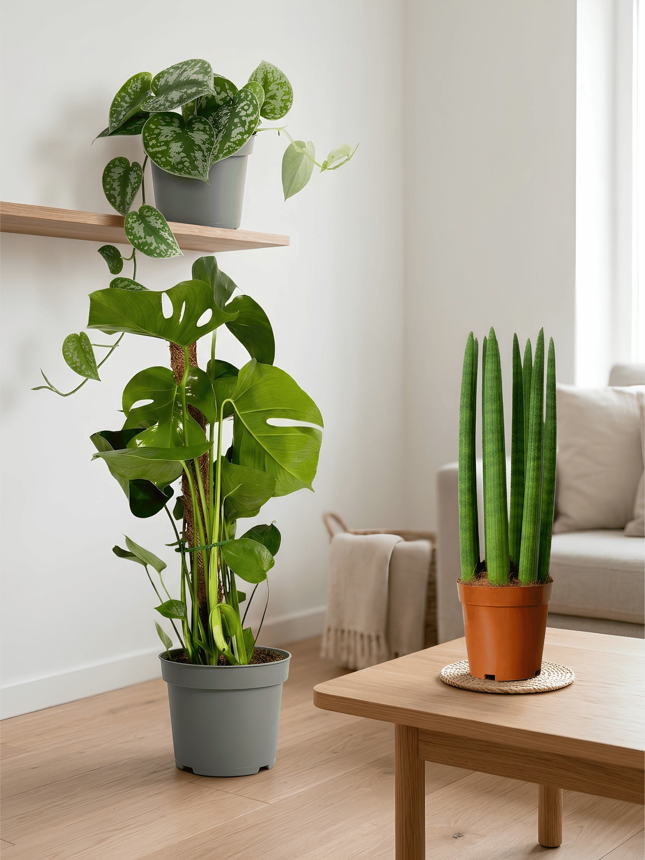 Living Room House plant Bundle | Monstera Deliciosa, Scindapsus Pictus & Sansevieria Cylindrica