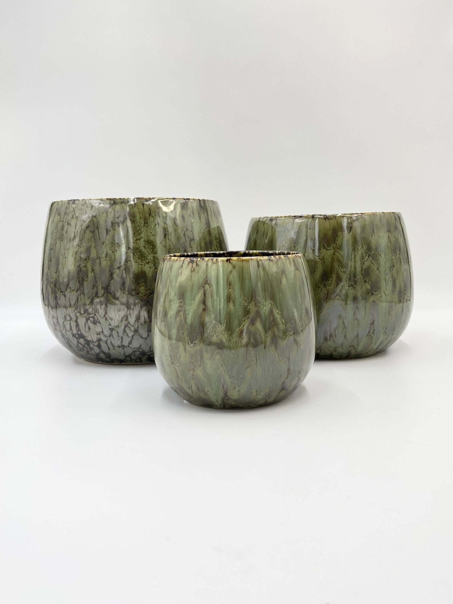 Odile Handmade Ceramic Plant Pots, Green, Indoor Plant Pots in Multiple Sizes