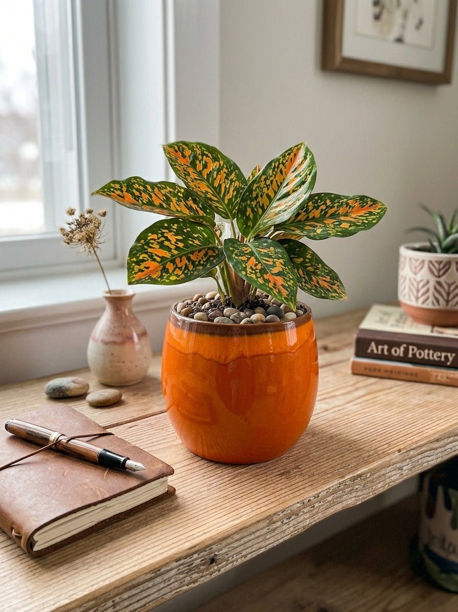 Orange Plant Pot Charlotte - Retro Ceramic Plant Pot - Multiple Sizes - Rebel Plants