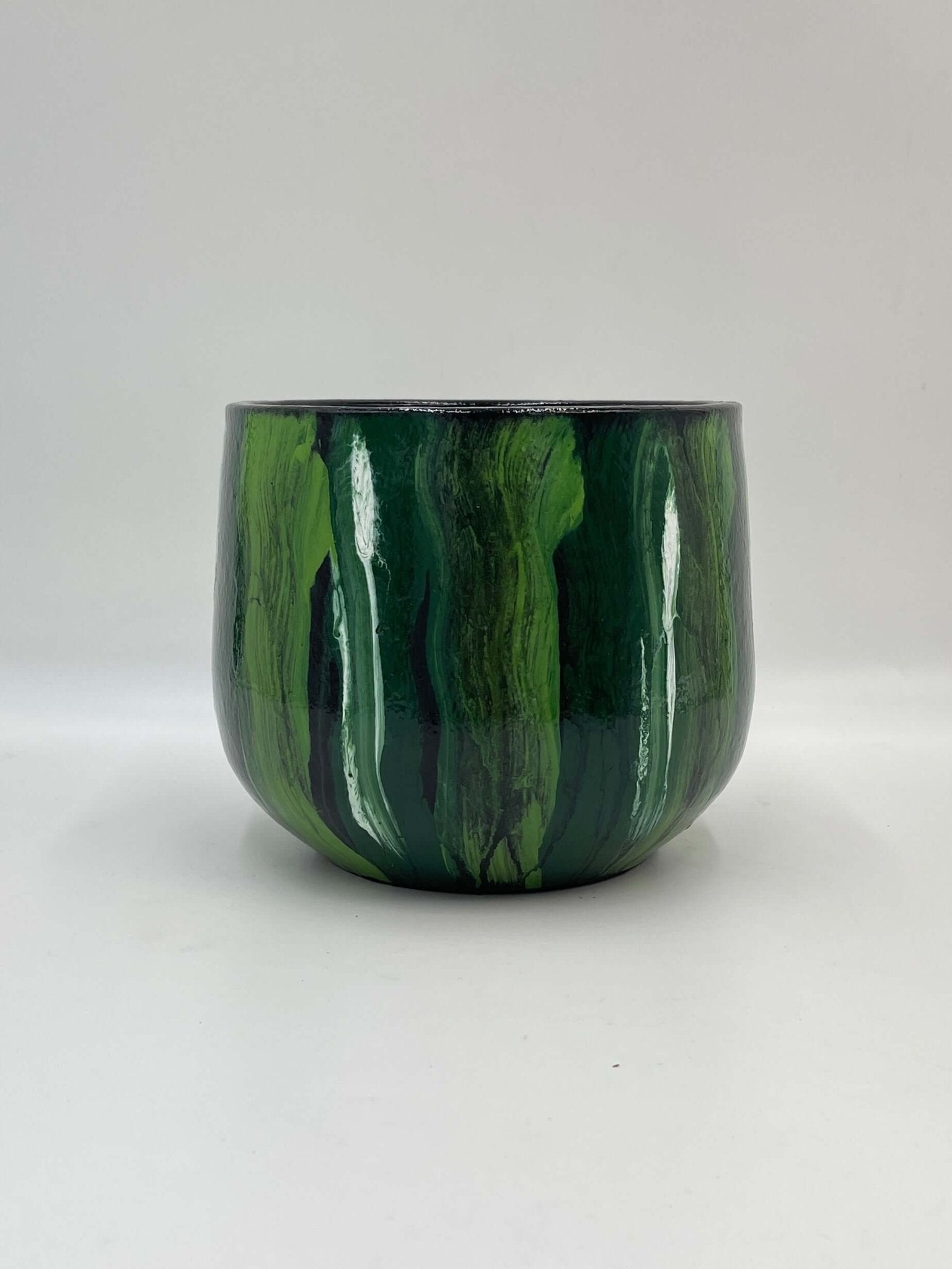 Stripe Plant Pot Nigel - Green Ceramic Pot - Multiple Sizes