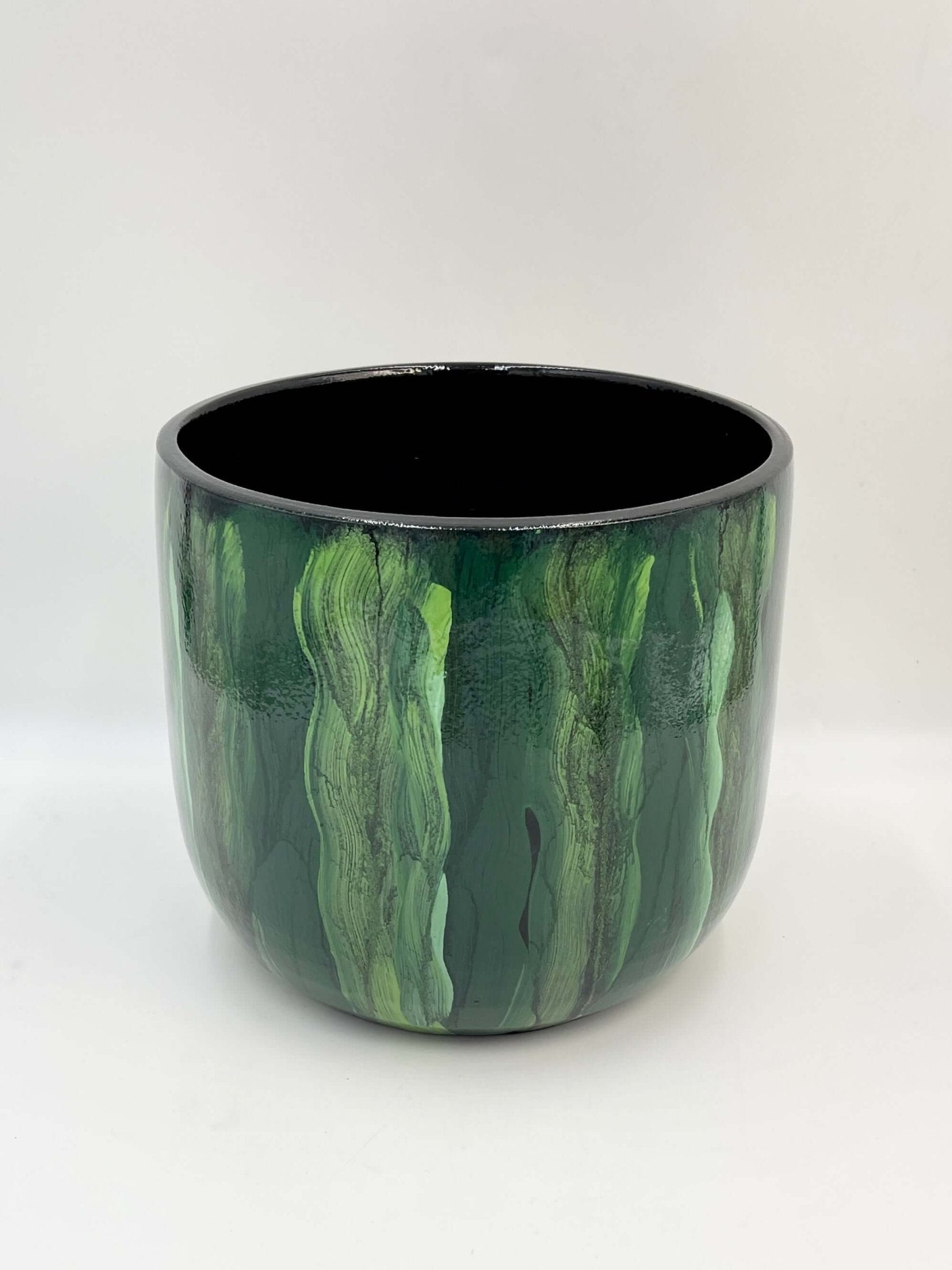 Stripe Plant Pot Nigel - Green Ceramic Pot - Multiple Sizes