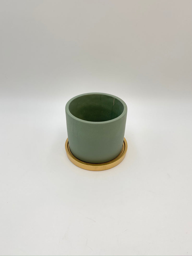 Concrete Plant Pot, Green Gold, D14cm