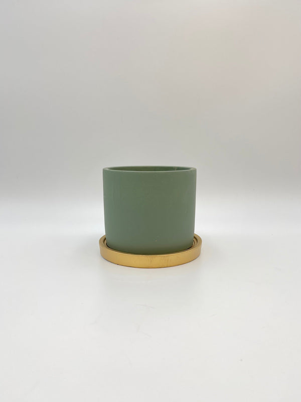 Concrete Plant Pot, Green Gold, D14cm