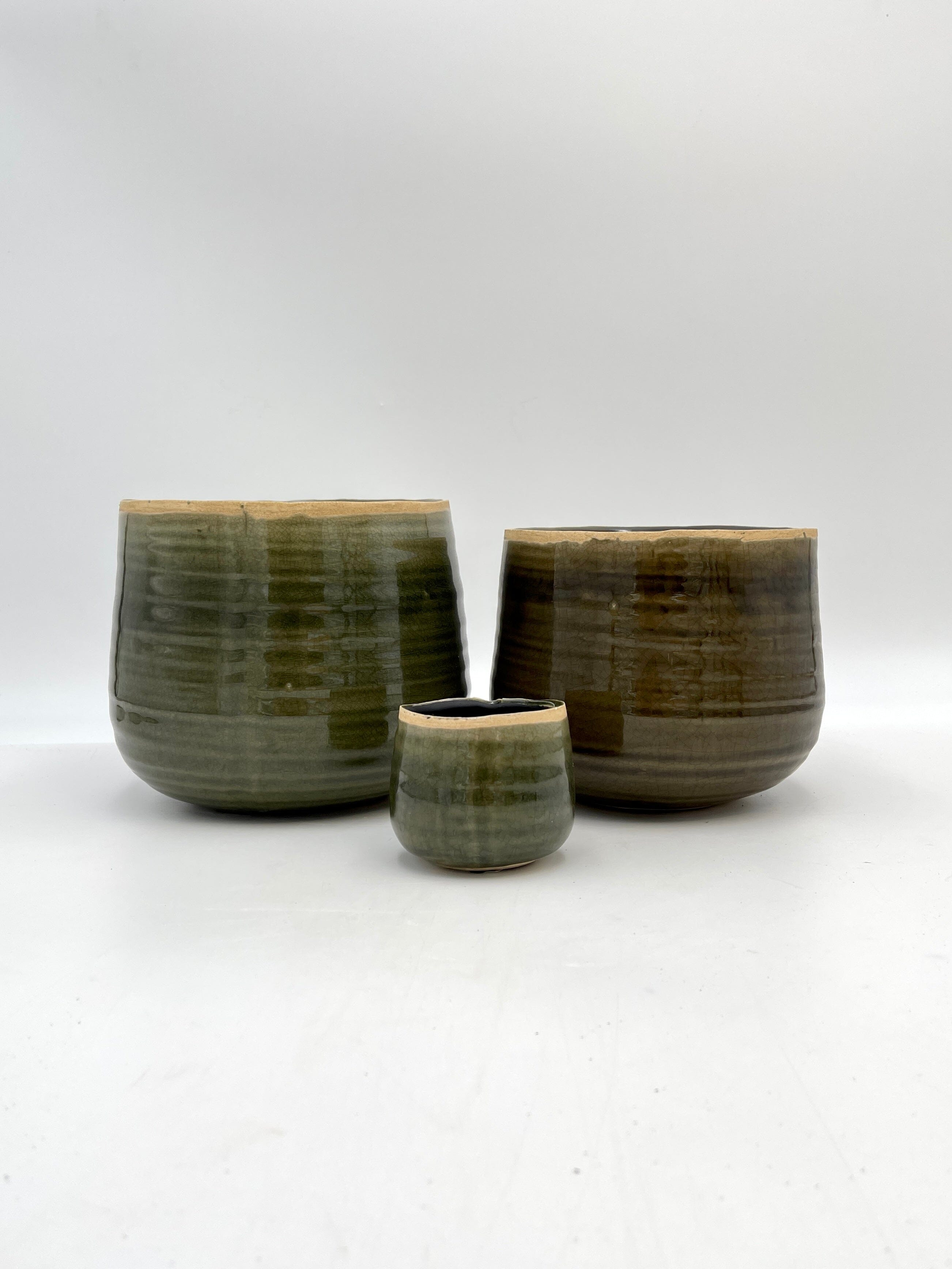 Iris Ceramic Pots, Moss Green, Handmade