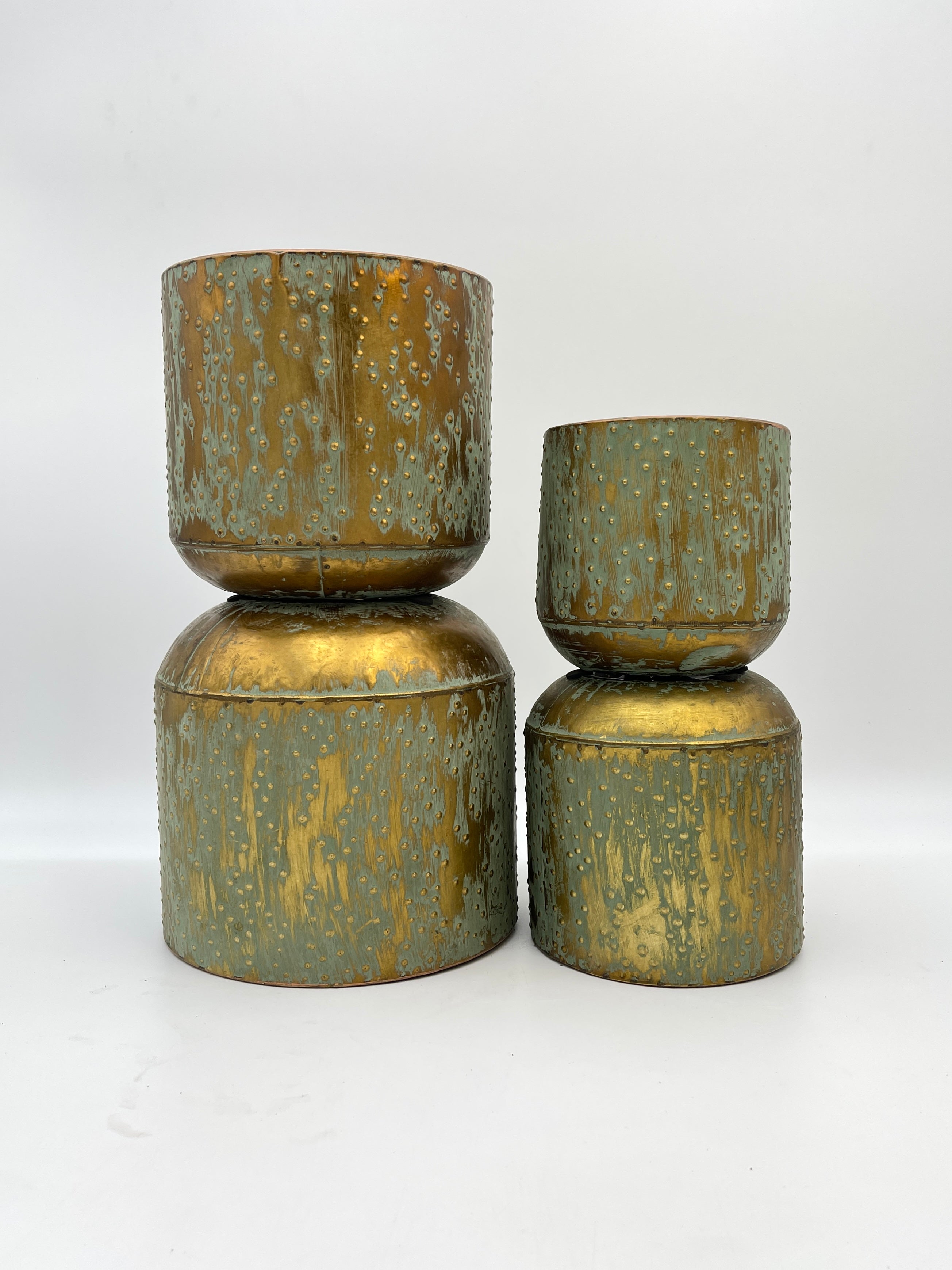 Lian Metal Plant Pots, Copper Green