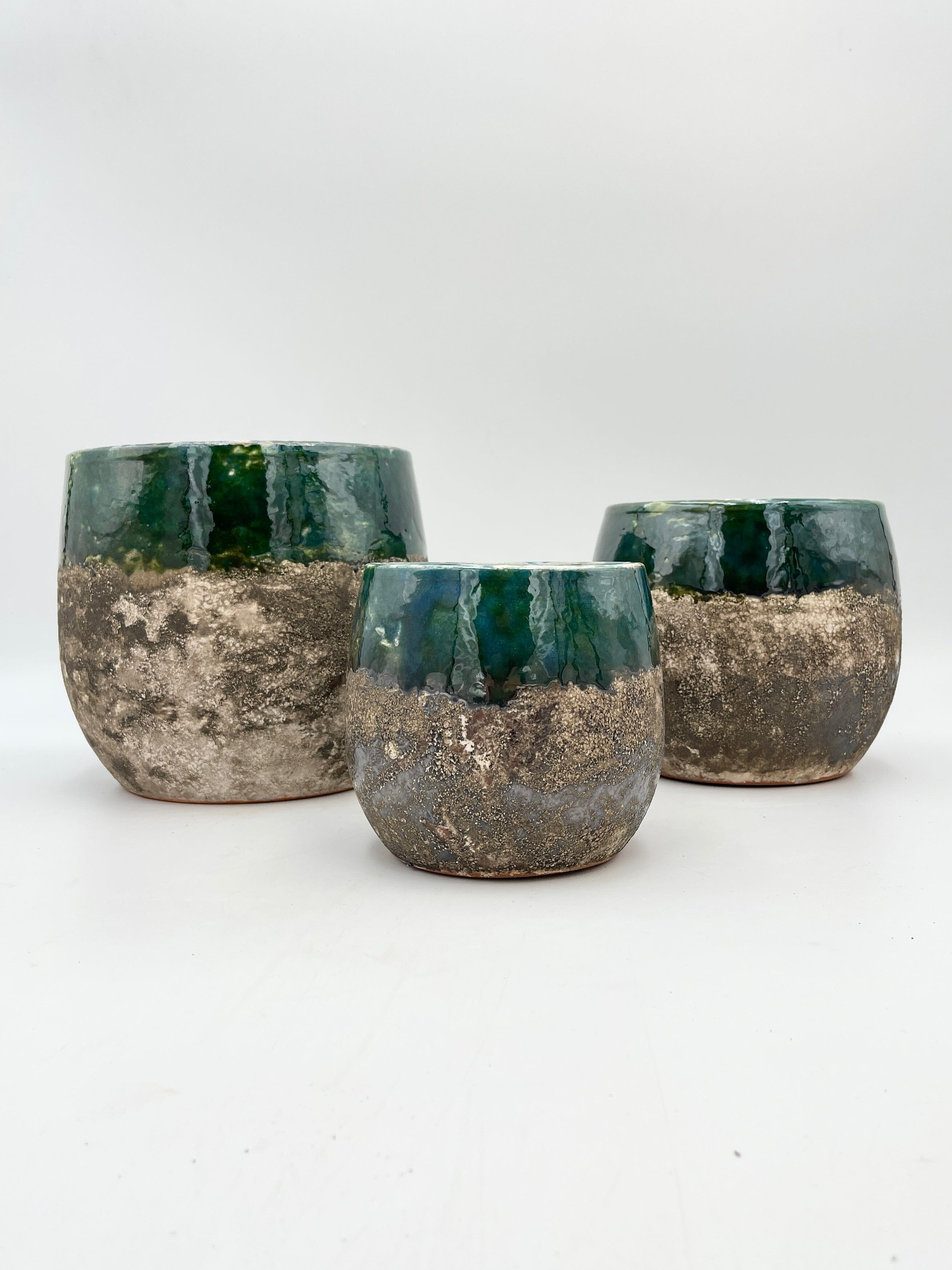 Lindy Ceramic Plant Pots, Black Green, Handmade