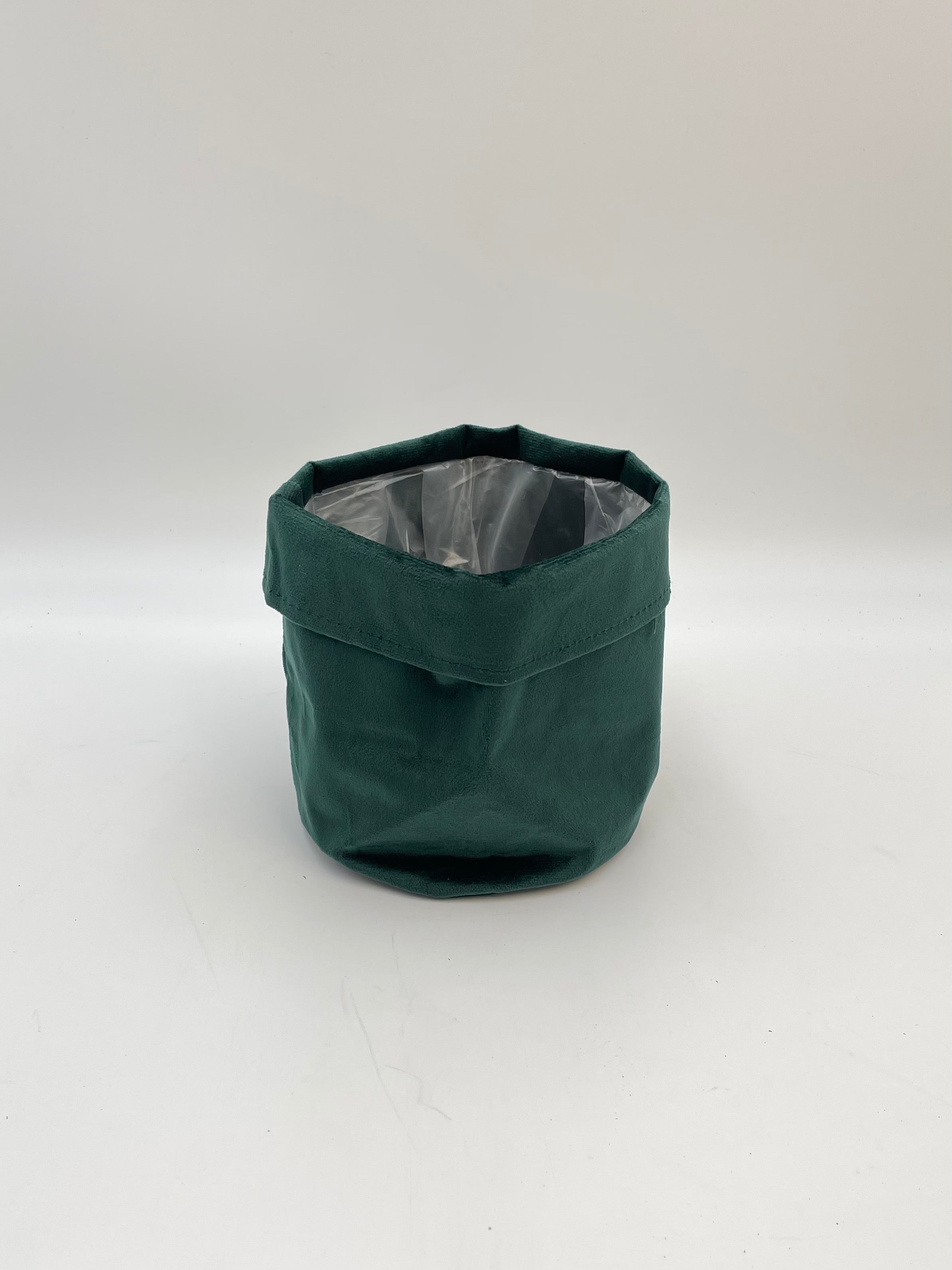 Velvet Fabric Plant Pot, Green, D16cm