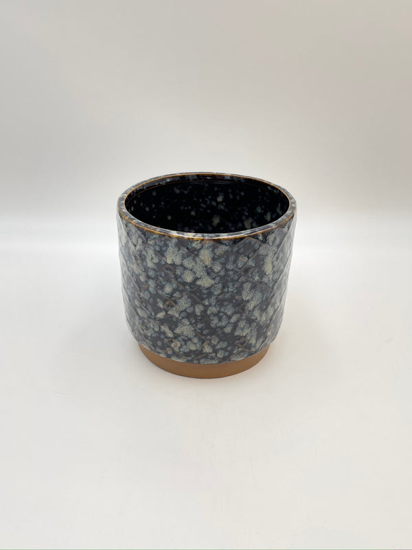 Vintage Houseplant Pot, Black, Blue, Brown, D18cm